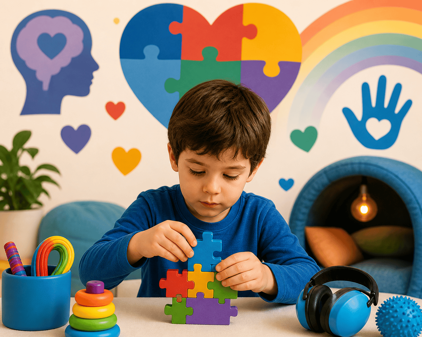Speech therapist working with autistic child using picture cards in Lucknow